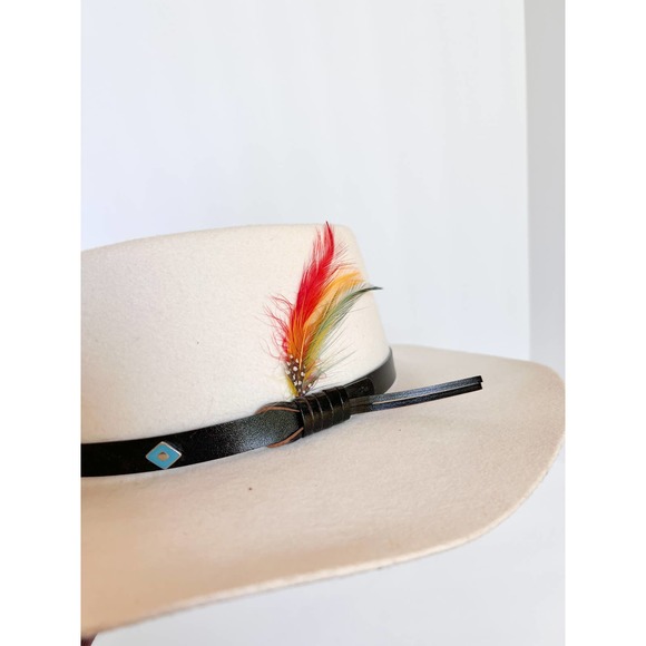 DOUBLE EE BRAND Women's Cream Wool Flat Brim Hat w/ Faux Leather Band size M - Picture 9 of 9